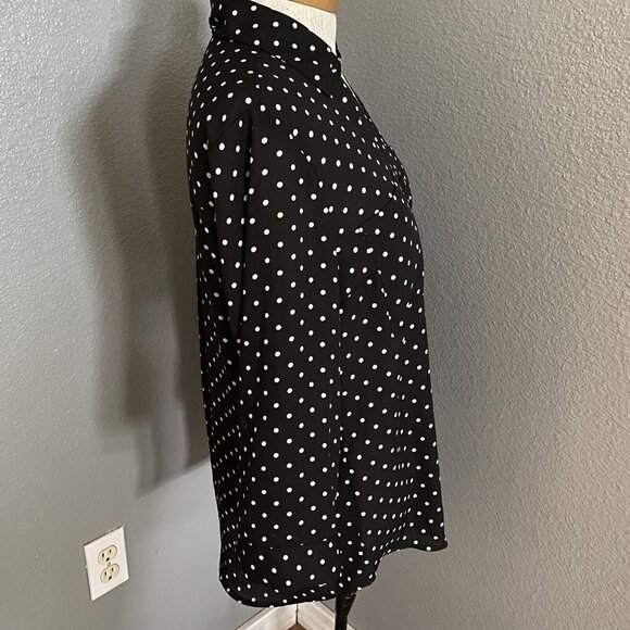 A. Byer Blouse Size Medium Black Polka Dots Roll Tab Sleeves Sheer Lightweight - Picture 3 of 11